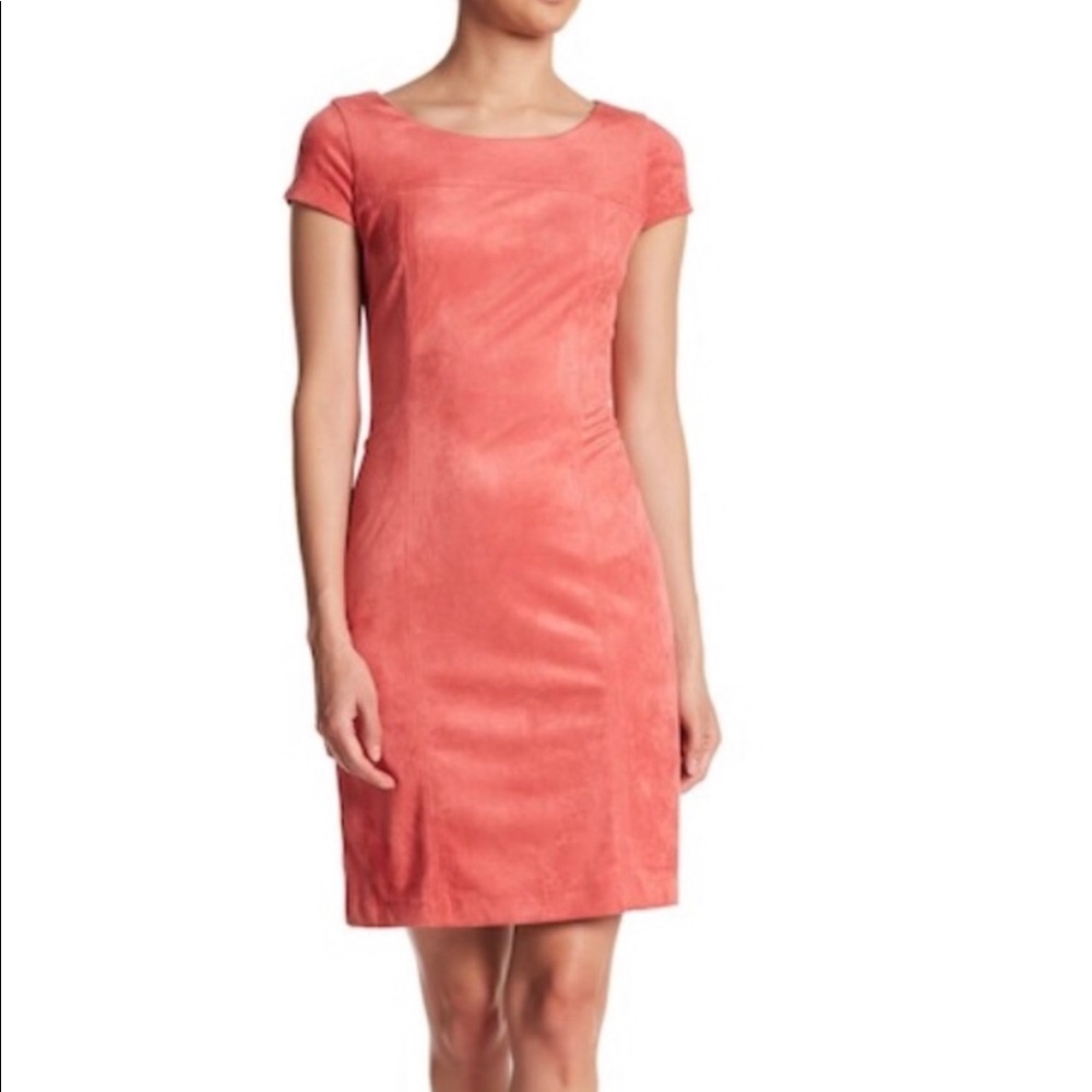 Nanette Lepore coral salmon faux suede shift dress
